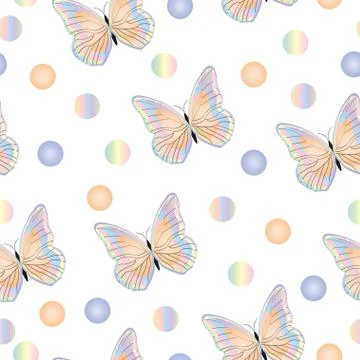 Seamless tileable pattern with butterflies and circles Stock Illustration