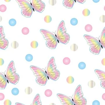 Seamless tileable pattern with butterflies in pastel colors Stock Illustration