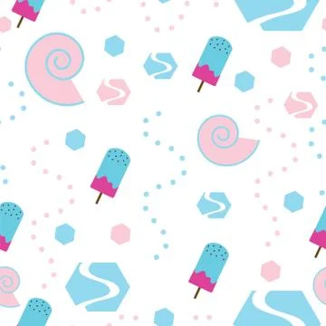 Seamless tileable pattern with ice cream and shapes in pastel colors Stock Illustration