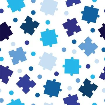 Seamless tileable pattern with puzzle pieces in blue shades Stock Illustration