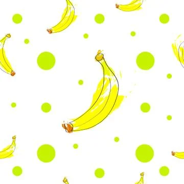Seamless tileable texture with bananas and green polka dots Stock Illustration