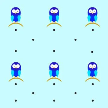 Seamless tileable texture with blue bird and polka dots Stock Illustration
