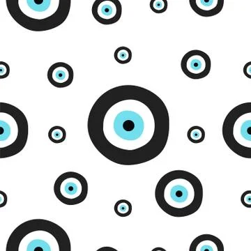 Seamless tileable texture with greek evil eye in black and turquoise colors Stock Illustration