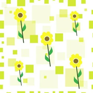 Seamless tileable texture with yellow sunflowers and green squares Stock Illustration