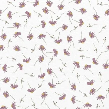 Seamless tiny hand drawn pink flowers pattern on paper texture background , g Stock Illustration