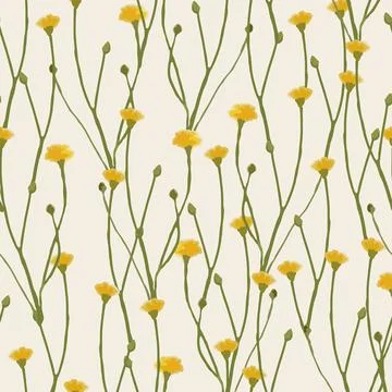 Seamless tiny yellow wild flowers pattern  background , greeting card or fabr Stock Illustration