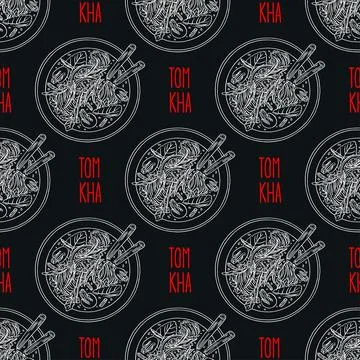 Seamless tom kha soup Stock Illustration