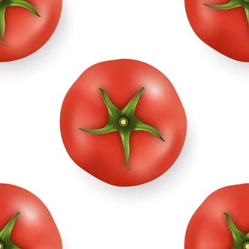 Seamless Tomato Pattern Background. Vector 3d Fresh Red Tomatoes Top View Ilustración de archivo