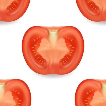 Seamless Tomato Pattern Background. Vector 3d Fresh Red Tomatoes on White Illustrazione stock