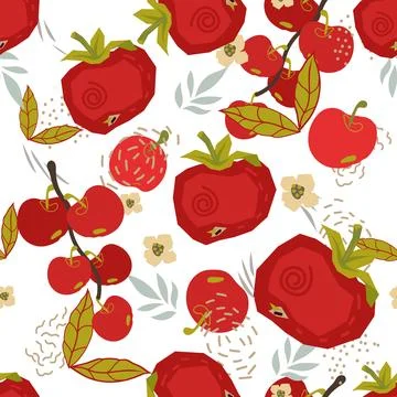 Seamless tomato pattern, texture for food packaging, flat vector illustration Illustrazione stock