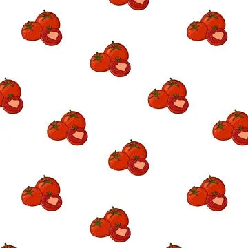 Seamless tomato pattern on white background Stock Illustration