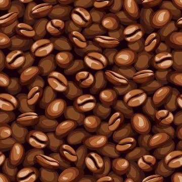 Seamless top view background of roasted coffee beans scattered over a surface Illustrazione stock