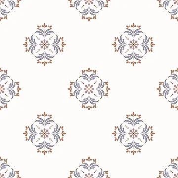 A seamless tossed pattern featuring delicate Scandinavian-inspired floral 스톡 일러스트