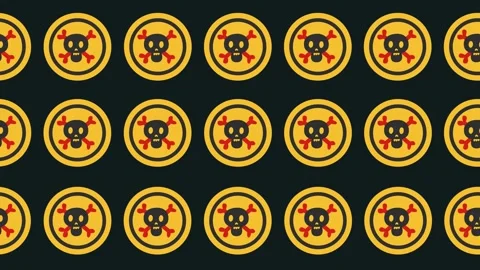 Seamless toxic hazard pattern with skull and crossbones icons on tile background Stock Footage 327580361