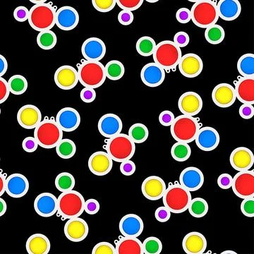 Seamless toy pattern on a black background. Pop it, Simple Dimple. Stock Illustration