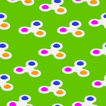 Seamless toy pattern on a green background. Pop it, Simple Dimple. Stock Illustration