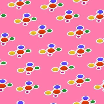 Seamless toy pattern on pink background. Pop it, Simple Dimple. Stock Illustration