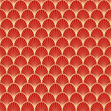Seamless Traditional Asian Wave Pattern Resembling Stylized Fans or Scales Stock Illustration