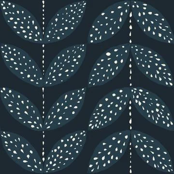 Seamless trailing florals pattern, gouache painted stylized plants and branches Stock Illustration