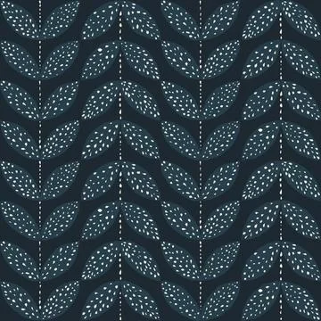 Seamless trailing florals pattern, gouache painted stylized plants and branches Stock Illustration