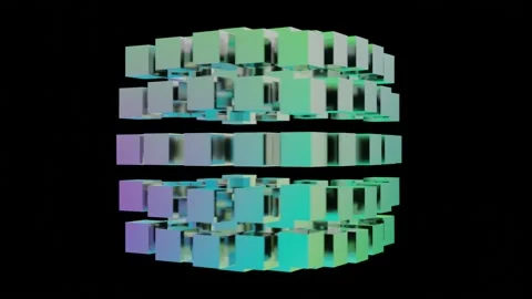 Seamless transformation of 3d cube, color square shapes unmaking cube and Stock Footage 146347171