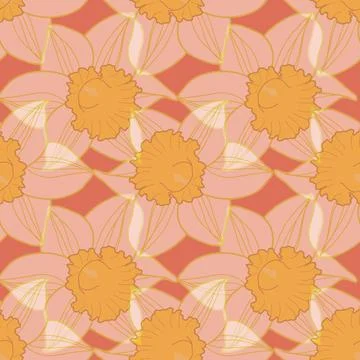 Seamless transparent daffodils pattern on pink background Stock Illustration