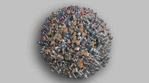 Seamless trash plastic ball on grey isolated background environmental pollution Stock Footage 236038903