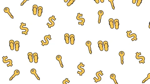 Seamless Travel and Vacation Pattern with Dollar Signs, Flip Flops and Keys Stock Footage 345539614