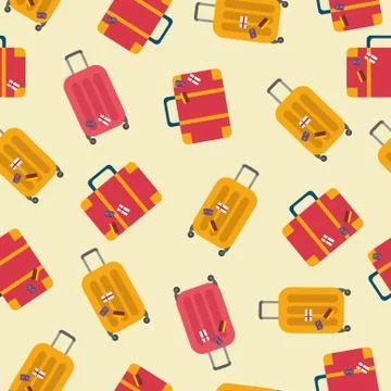 Seamless Travel Pattern With Suitcases Over Beige Background, Vector Ilustração Stock