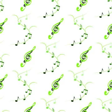 Seamless of treble clefs and notes on branches Illustrazione stock