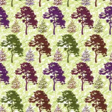 Seamless, trees and abstract pattern Stock Illustration