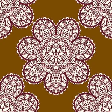 Seamless tribal pattern, delicate mandala floral design in henna color. Vector Illustrazione stock