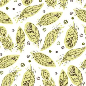 Seamless tribal pattern with feathers in vector graphic illustration inyellow Stock Illustration