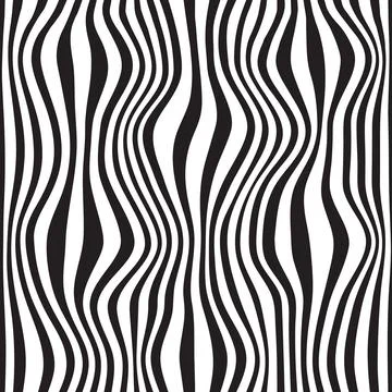 Seamless trippy psychedelic pattern with wavy, warbled retro vertical zebra.. Illustrazione stock