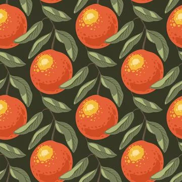 Seamless tropic pattern oranges. Citrus fruits Stock Illustration
