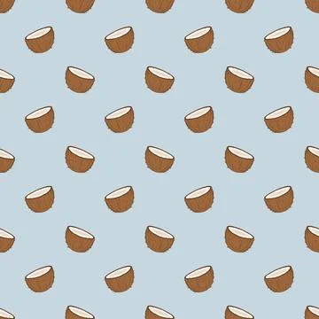 Seamless tropical coconut pattern on light blue background 스톡 일러스트
