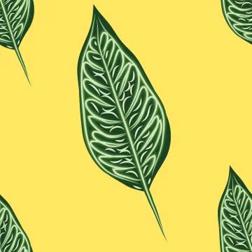 Seamless tropical Ficus Elastica pattern on light background. Exotic print. V 스톡 일러스트