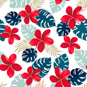 Seamless tropical floral pattern vector illustration. Stock Illustration