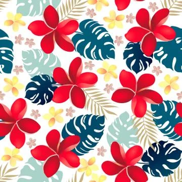 Seamless tropical floral pattern vector illustration. Stock Illustration