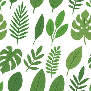 Seamless tropical foliage pattern. Botanical background with green leaves for Stock Illustration