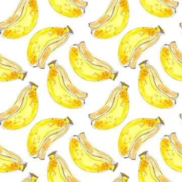 Seamless Tropical Fruits Pattern. Exotic Background with banana for wallpaper Stock Illustration