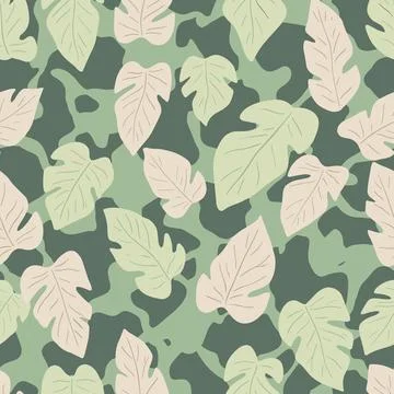 Seamless Tropical Leaf Pattern with Green Camouflage Background. Stock Illustration