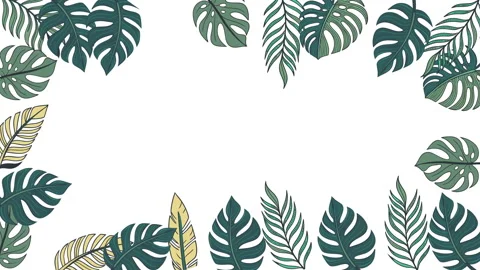 Seamless tropical leaf pattern with lush foliage in vibrant green and gold hu Stock Footage 320815964