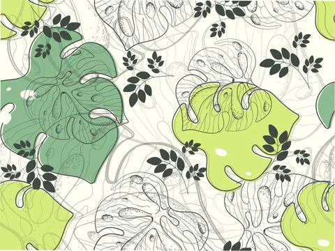 Seamless Tropical Leaves Pattern Background. Stock Illustration