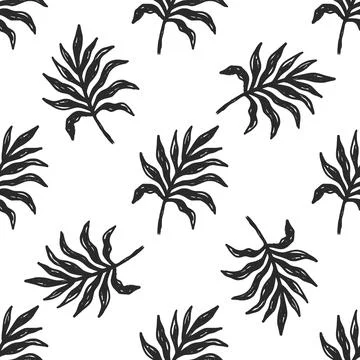 Seamless Tropical Leaves Pattern. Hand Drawn Botanical Background Illustrazione stock