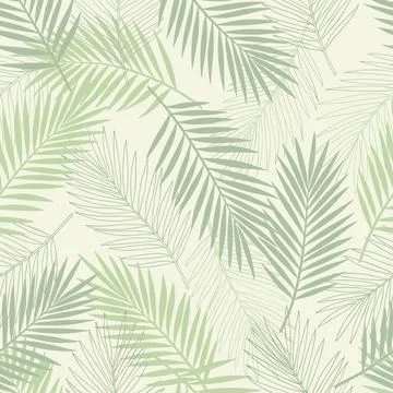 Seamless Tropical Palm Leaf Pattern in Green and Beige. Stock Illustration