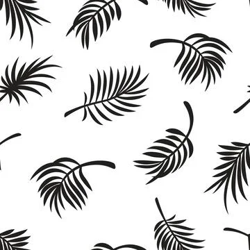 Seamless Tropical Palm Leaves Pattern. Black Silhouette Exotic Foliage On White Stock Illustration