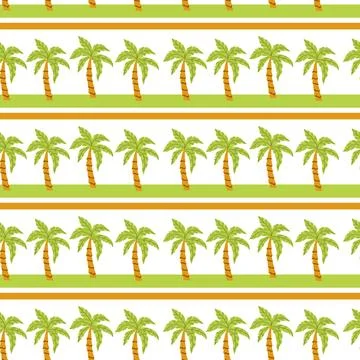 Seamless tropical palm tree pattern with striped background Illustrazione stock