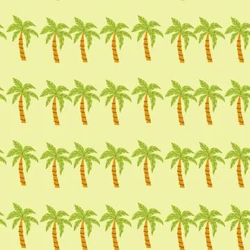 Seamless tropical palm tree pattern on soft yellow background Stock Illustration