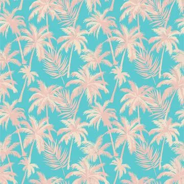 Seamless Tropical Palm Tree Pattern on Vibrant Turquoise Background. Stock Illustration